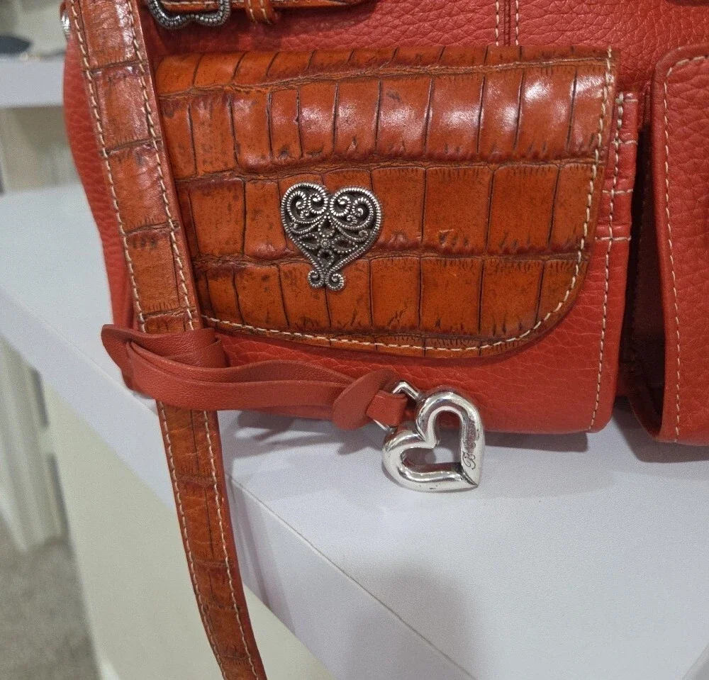 Brighton Loretta French Kiss Women's Red Leather Crossbody Bag with Heart Accent